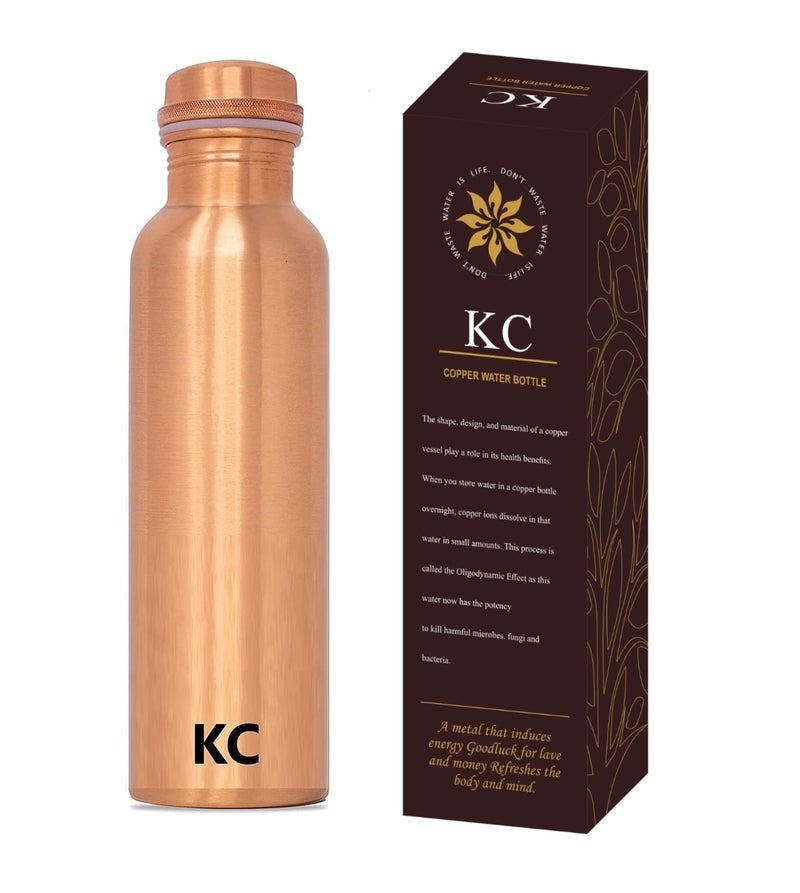 KC Pure Copper Designer Water Bottle with Leak Proof Protection, Ayurveda and Yoga Health Benefits. (1000ml, Pack of 1 Unit) With Lacqure Coating - Image 3