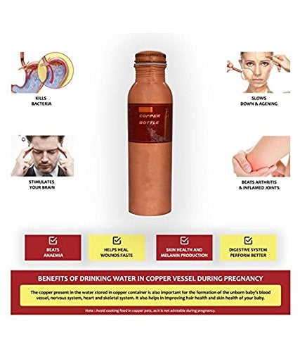 KC Pure Copper Designer Water Bottle with Leak Proof Protection, Ayurveda and Yoga Health Benefits. (1000ml, Pack of 1 Unit) With Lacqure Coating - Image 2