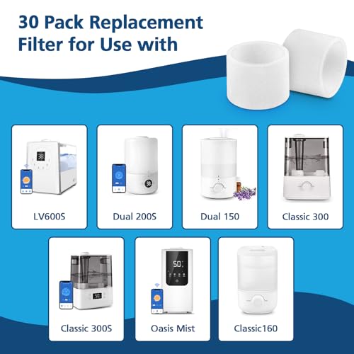 Beckacher 30-Pack Top Fill Humidifier Replacement Filters for LEVOIT Classic160, Dual150, Dual200S, Classic300(S), LV600S, OasisMist450S, Superior 6000S Humidifiers - Image 2