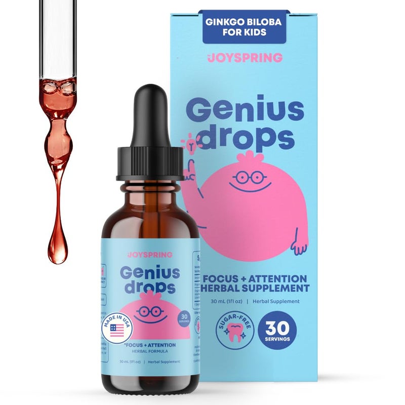 JoySpring Genius Drops for Kids  Clinically Proven Focus Supplement  Liquid Herbal Focus Supplement with Ginkgo Biloba for Kids 1 fl oz 30 Servings - Image 1