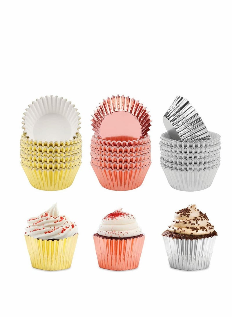 أكواب كعك مغطاة بورق معدن، أكواب مافن، أكواب خبز باللون الذهبي والفضي والوردي الذهبي للمناسبات، حفلات عيد الميلاد، حفلات الأطفال، عبوة تتضمن 300 قطعة. - Image 2