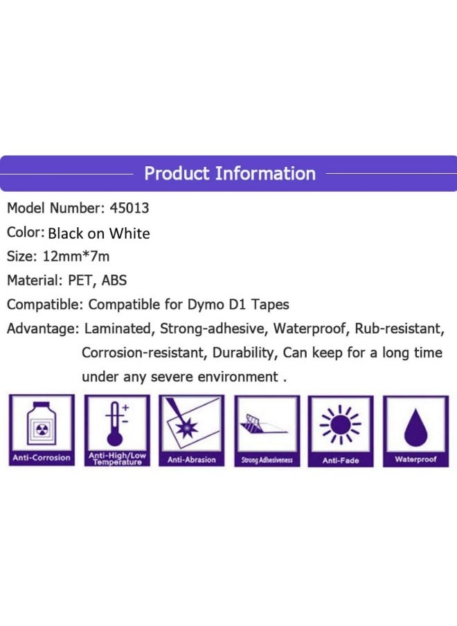 Royal Apex Royal Apex Dymo D1 Compatible Labeling Tape | 12MM / 9MM x 7M | Refills for DYMO Label Manager 160 280 PnP 360D Label writer 450 Duo etc (12MM - Black on White, 1, Piece)  - Image 3