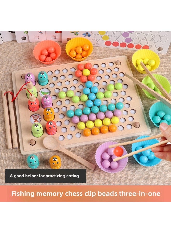 Children's Practice With Chopsticks Beads Jigsaw Puzzle Children's Wooden Early Education Puzzle Hand-eye Coordination Toys Wholesale-Color:Fishing Clip Beads - Image 1
