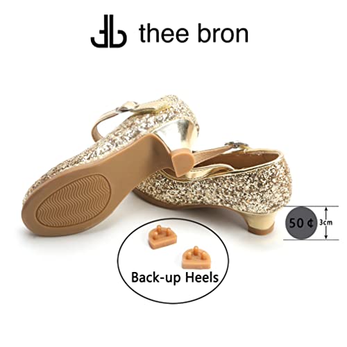 THEE BRON Toddler Little Girls Low Medium Heel Dress Flats Mary Jane Pumps(901 Little Kid,Gold/11M) - Image 4
