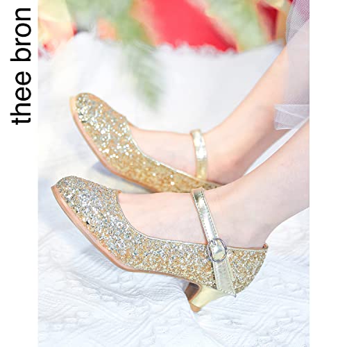 THEE BRON Toddler Little Girls Low Medium Heel Dress Flats Mary Jane Pumps(901 Little Kid,Gold/11M) - Image 3