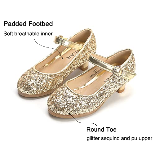 THEE BRON Toddler Little Girls Low Medium Heel Dress Flats Mary Jane Pumps(901 Little Kid,Gold/11M) - Image 5