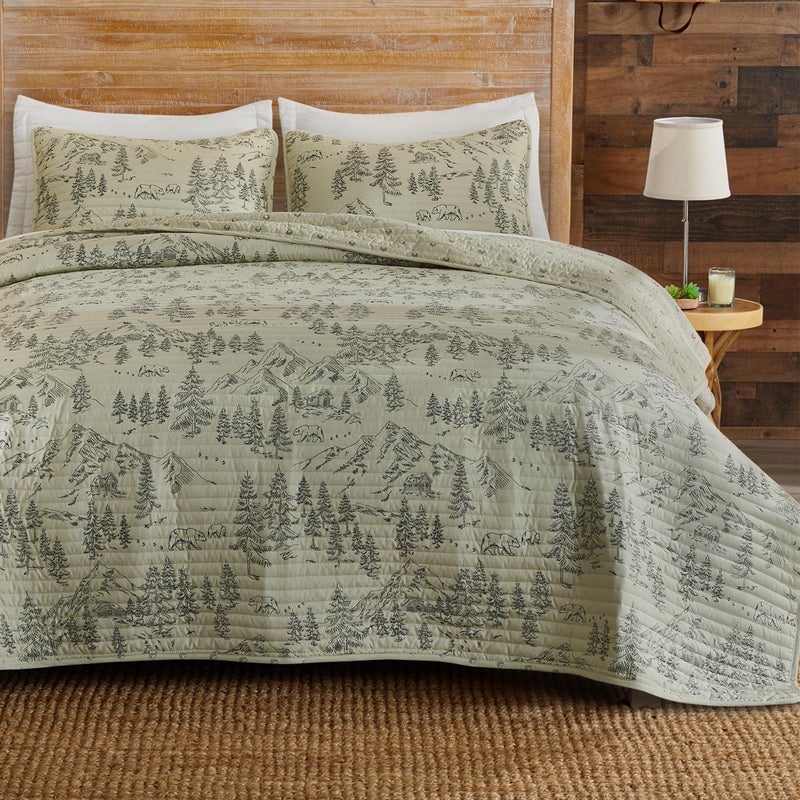 Great Bay Home King Reversible Rustic Lodge Bear Bedspread Quilt with Shams - All Season Cabin Coverlet Bedding Set (Includes 1 Quilt, 2 Pillow Shams) - Image 1