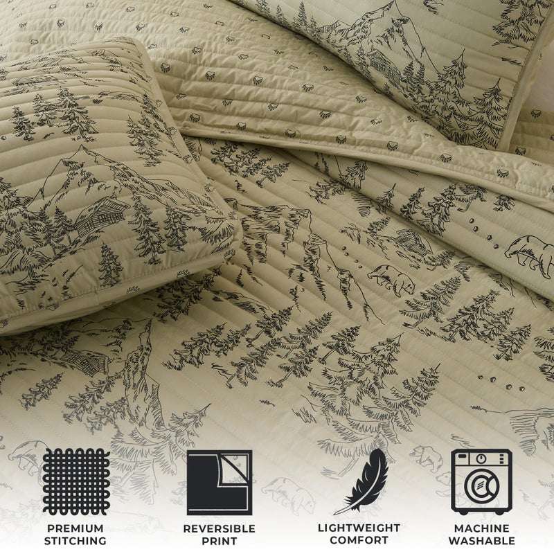 Great Bay Home King Reversible Rustic Lodge Bear Bedspread Quilt with Shams - All Season Cabin Coverlet Bedding Set (Includes 1 Quilt, 2 Pillow Shams) - Image 2