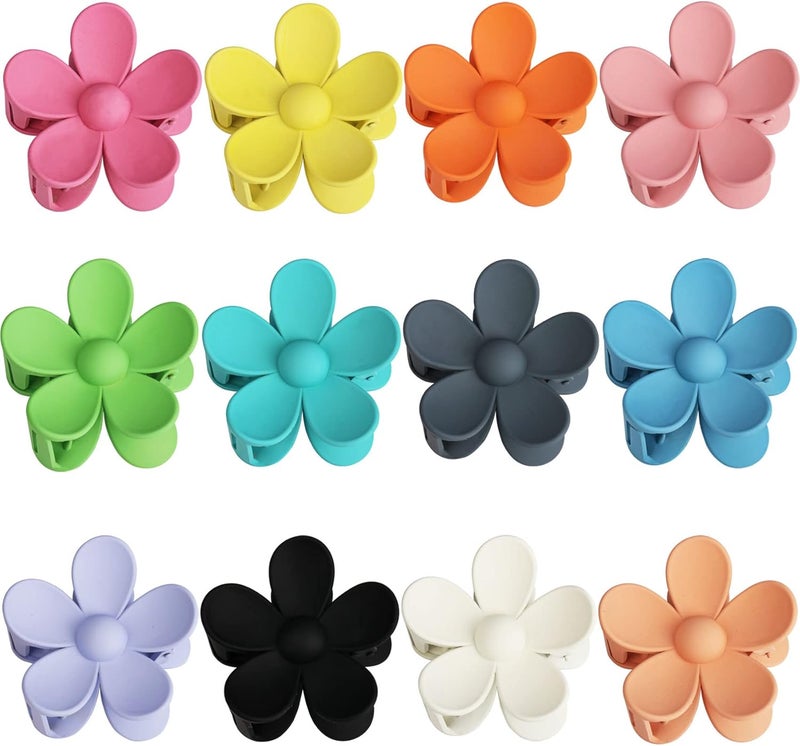 Messen 12 Pieces Flower Claw Clips Large Jaw Clip for Women Girls Thick Hair 12 Colors Matte Big Hair Claw Clip Non Slip Strong Hold Hair Catch Clamps Barrettes Headwear Accessories for Thin Hair - Image 1