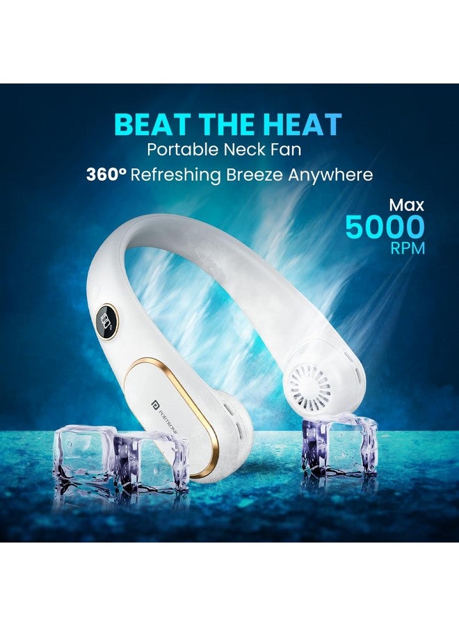 Portronics Gobreeze Portable Rechargeable Neck Fan, Upto 6 Hours Playtime, LED Display, Bladeless Fan, 4 Speed Mode, Adjustable Size, 360° Cooling Neck Fan, Noiseless Fan, Type C Fast Charging(White) - Image 2