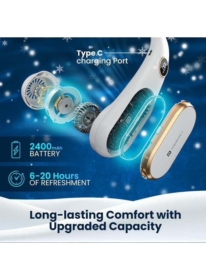 Portronics Gobreeze Portable Rechargeable Neck Fan, Upto 6 Hours Playtime, LED Display, Bladeless Fan, 4 Speed Mode, Adjustable Size, 360° Cooling Neck Fan, Noiseless Fan, Type C Fast Charging(White) - Image 3
