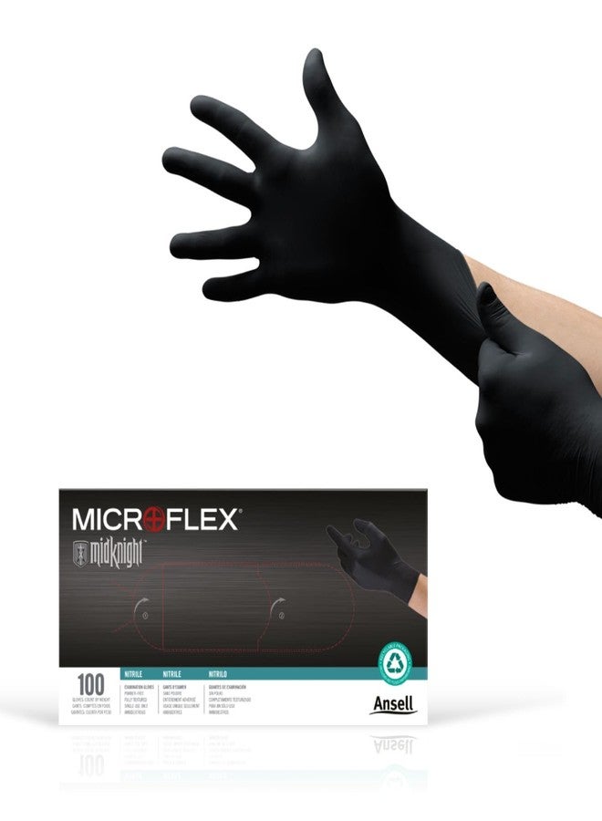 Ansell MICROFLEX MidKnight MK-296 Disposable Nitrile Gloves for Automotive, Law Enforcement w/ Full Texture - Large, Black (Box of 100) - Image 1