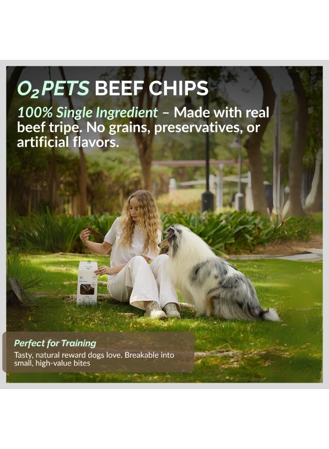 O2Pets Dog and Puppy Beef Chips Natural Treats – 100% Beef Tripe Single Ingredient Snack – Low Calorie, Grain-Free and High Protein Canine Training Treat Supports Dog Gut Health, Digestion & Microflora 70g - Image 2