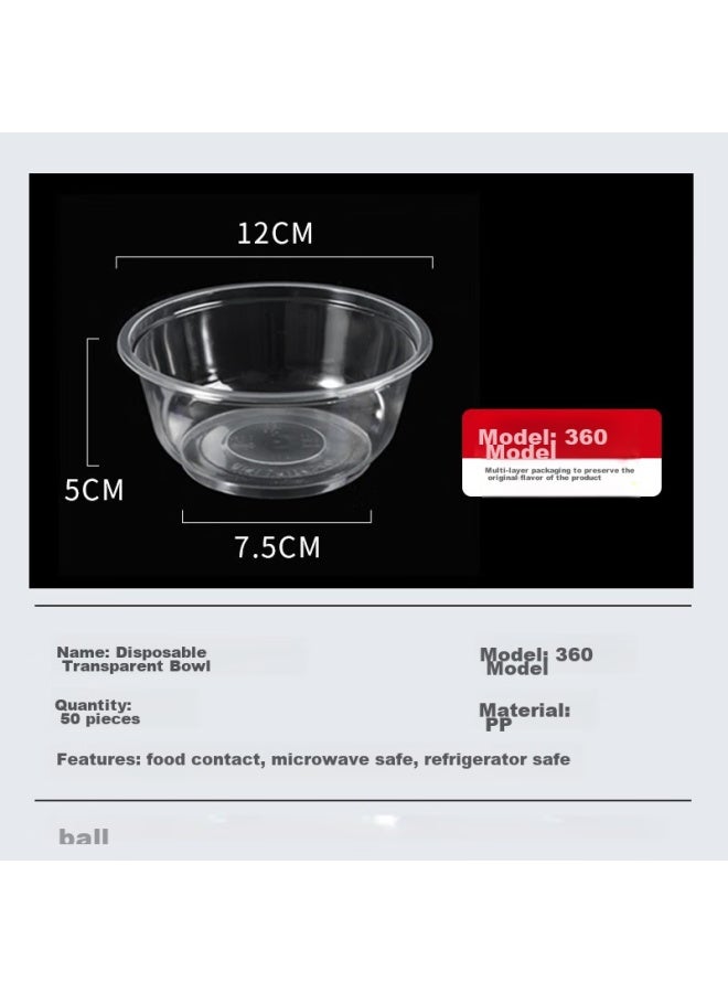 Temeiju Disposable Round Food Containers, Picnic Takeout Boxes, Transparent Soup Bowls, Ice Cream Bowls, Without Lids, 50 Pieces, 360 Model - Image 3
