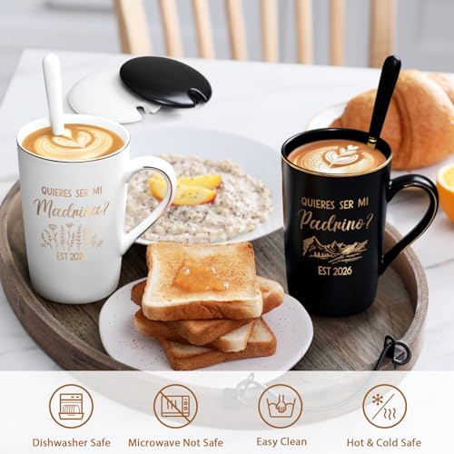 Maustic Godparents Proposal Gift, Godmother Godfather Proposal Gift, Quieres Ser Mi Madrina Padrino Est 2026 Mugs Set, Quieren Ser Mis Padrinos De Bautizo, Padrino Madrina Gifts, 14 Oz Black & White - Image 5