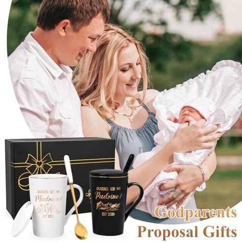 Maustic Godparents Proposal Gift, Godmother Godfather Proposal Gift, Quieres Ser Mi Madrina Padrino Est 2026 Mugs Set, Quieren Ser Mis Padrinos De Bautizo, Padrino Madrina Gifts, 14 Oz Black & White - Image 3
