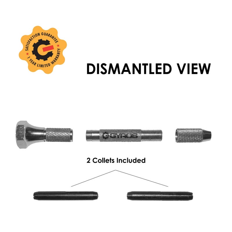 GYROS Swivel Head Pin Vise Hand Drill, 0"(0mm) to 1/8"(3.175mm) w/Anti-Slip Nickel Plated Steel Body & 2 Reversible Collets, Small Hand Drill for Precision Drilling of Jewelry, Plastic, & Wood - Image 5