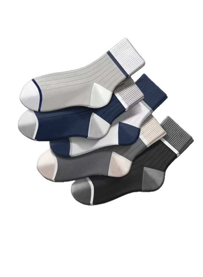 2026 New Arrival Vitality 5 Pairs Unisex Striped Socks Mid-Calf Cotton Socks for All Seasons Vintage Crew Socks Casual Athletic Socks - Image 1