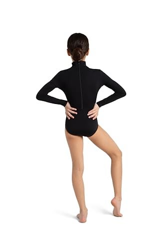 Capezio Big Girls' Team Basic Turtleneck Long Sleeve Leotard with Snaps, Black, Medium - Image 2