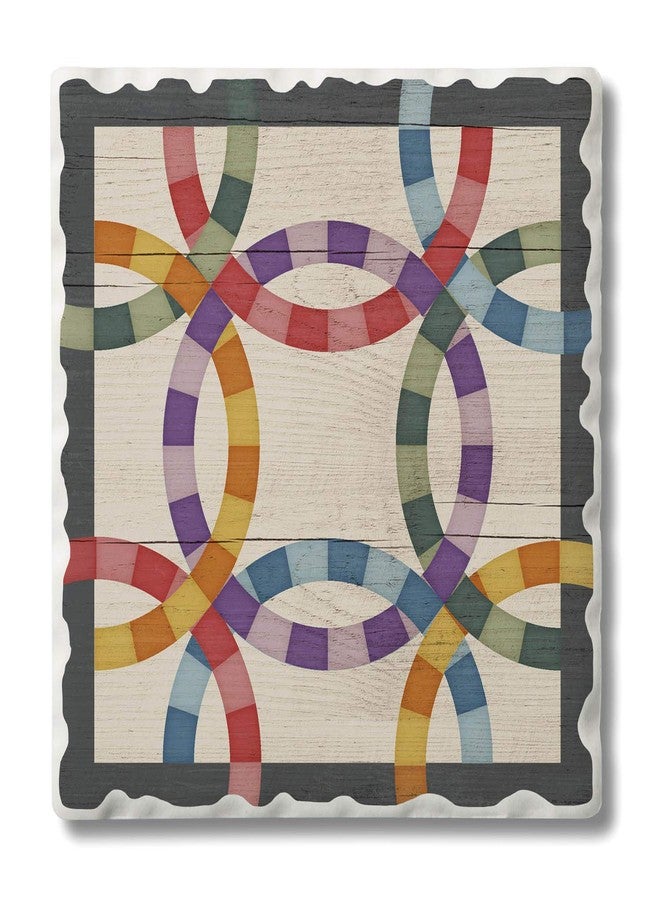 Counterart Thirstystone Double Wedding Ring Quilt Design Single Tumbled Tile Coaster Manufactured in The USA Folk Art, Create Your Own Collection - Image 1