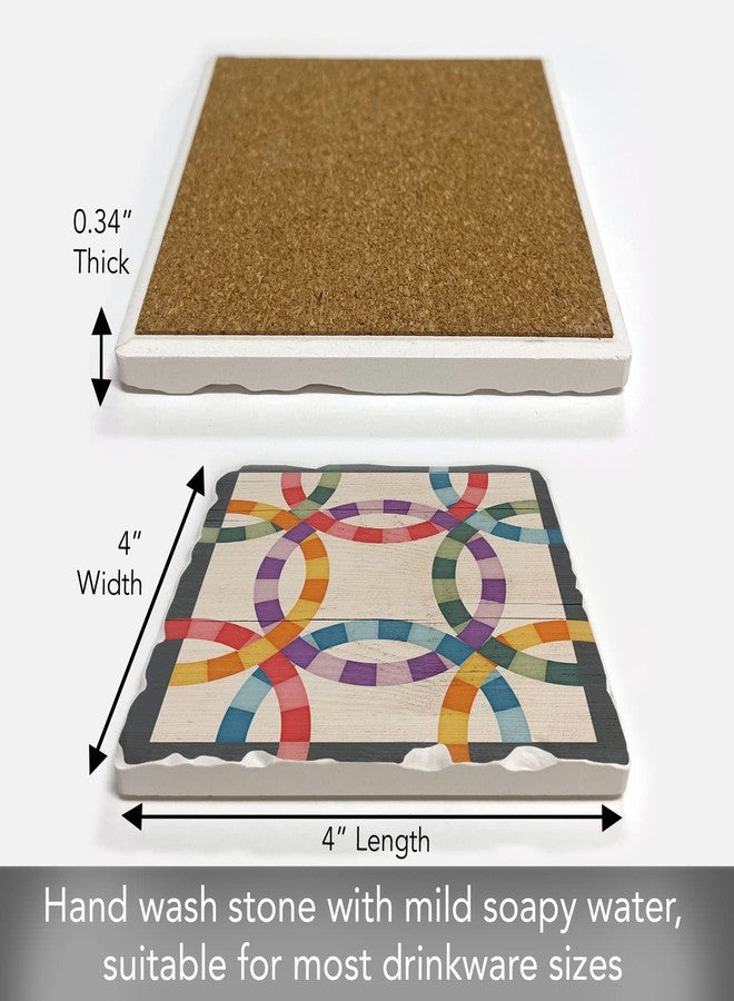 Counterart Thirstystone Double Wedding Ring Quilt Design Single Tumbled Tile Coaster Manufactured in The USA Folk Art, Create Your Own Collection - Image 4