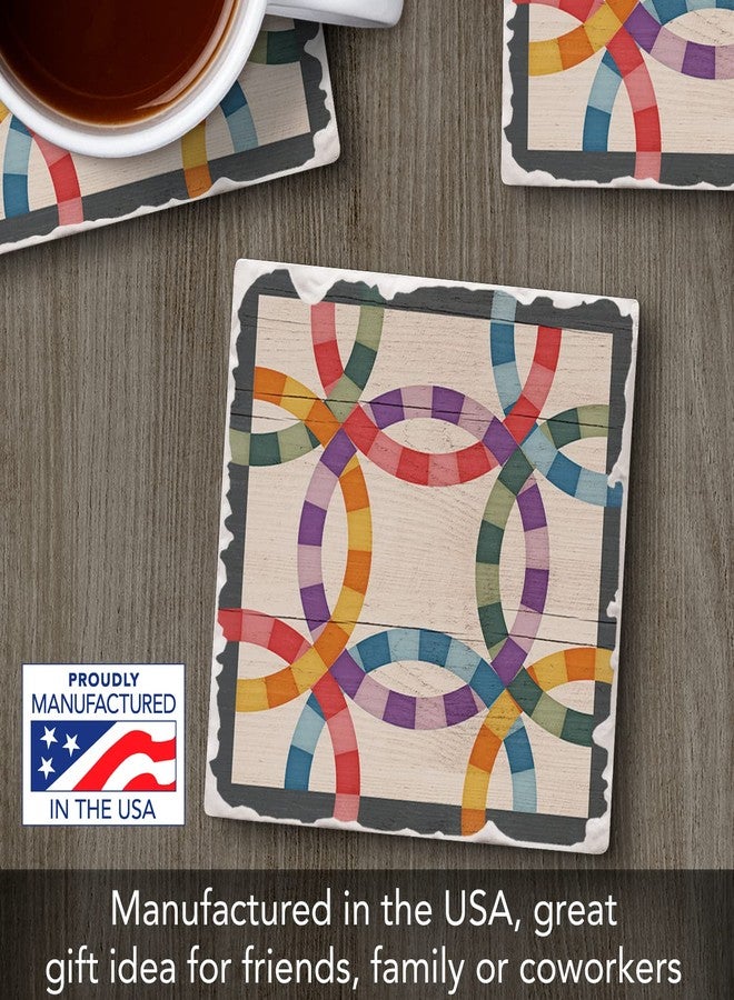 Counterart Thirstystone Double Wedding Ring Quilt Design Single Tumbled Tile Coaster Manufactured in The USA Folk Art, Create Your Own Collection - Image 2
