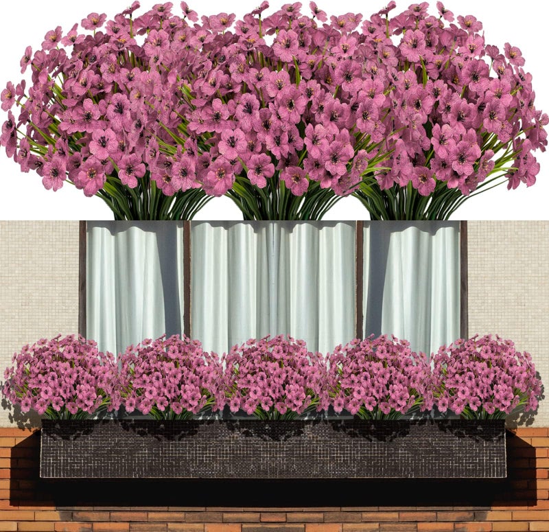 LANKAMO 15 Bundles Artificial Flowers Fake Silk Flowers Outdoor UV Resistant Faux Flowers Plastic Fabric Greenery Plants for Hanging Planter Kitchen Home Office Wedding Garden DecorationPink