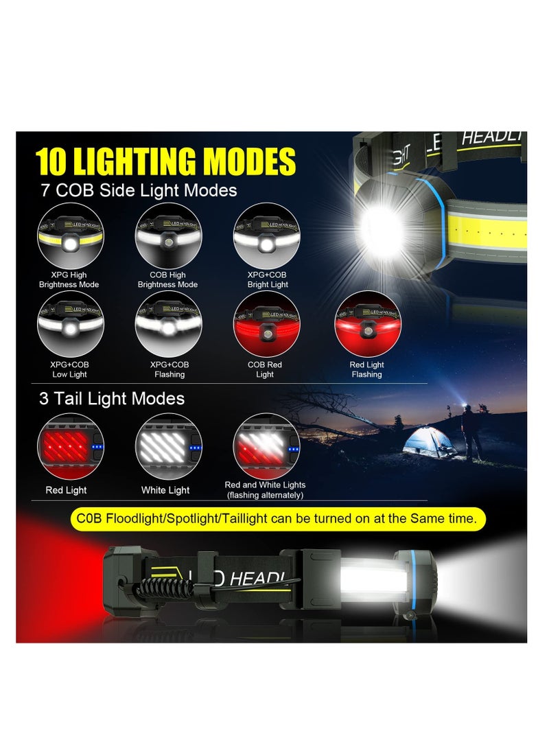 SOLARAE LED Headlamp Flashlight, Super Bright Headlamp Rechargeable with Red Taillight, 230° Illumination, IPX6 Waterproof, 10 Modes Lightweight Head Lamp for Running, Camping, Hiking, Fishing, Outdoor - Image 4