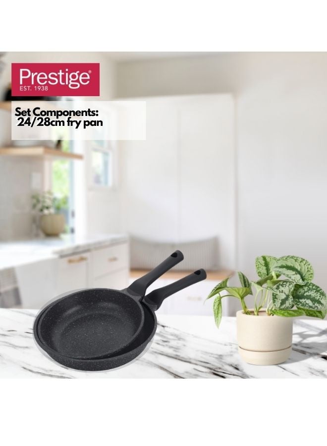Prestige Prestige Essentials Granite Non Stick Set Combo | 24cm + 28CM Fry Pan Set |  Induction Cookware Set 2 Pieces - Black  - Image 5