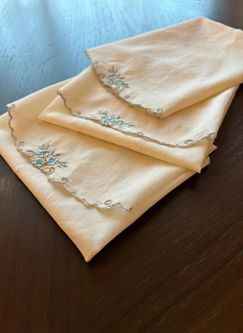 Tohfa Luxe White Round Embroidered Cotton-Silk Napkin Set â€“ Set of 6 (50 cm Diameter)