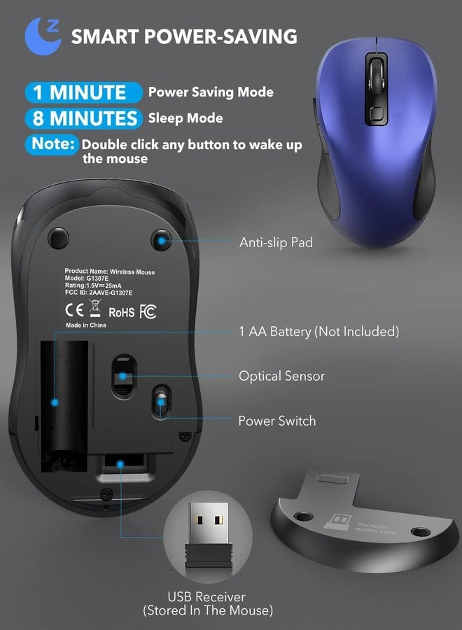 Trueque Wireless Mouse for Laptop, 2.4GHz Ergonomic Computer Mouse with Back & Forward Buttons, 3 Levels Tracking Speed, 6 Buttons, Optical USB Cordless Mice for Windows MacBook PC (Deep Blue) - Image 5