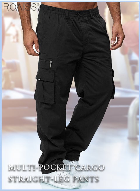 Men's Cargo Pants Casual Multi Pocket Elastic Waist Pants Loose Fit Sports Outdoor Trousers