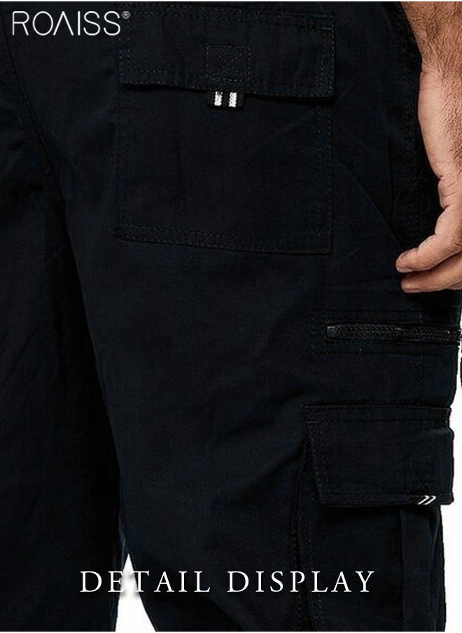 Men's Cargo Pants Casual Multi Pocket Elastic Waist Pants Loose Fit Sports Outdoor Trousers