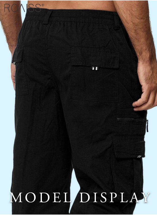 Men's Cargo Pants Casual Multi Pocket Elastic Waist Pants Loose Fit Sports Outdoor Trousers
