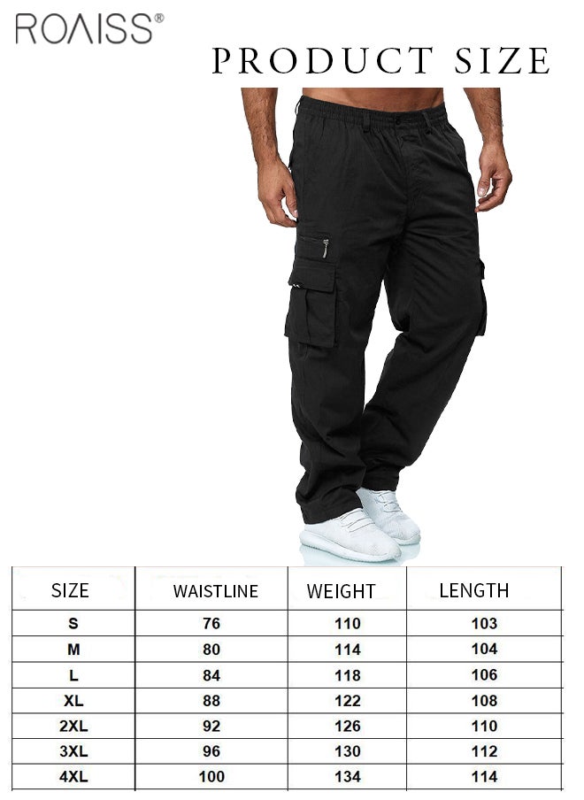 Men's Cargo Pants Casual Multi Pocket Elastic Waist Pants Loose Fit Sports Outdoor Trousers
