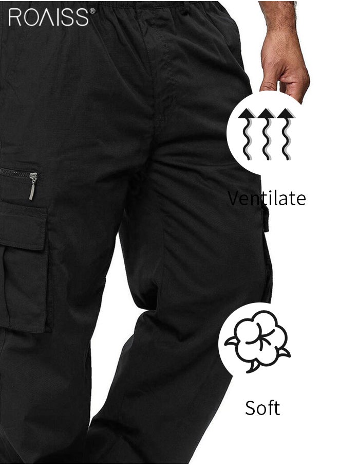 Men's Cargo Pants Casual Multi Pocket Elastic Waist Pants Loose Fit Sports Outdoor Trousers