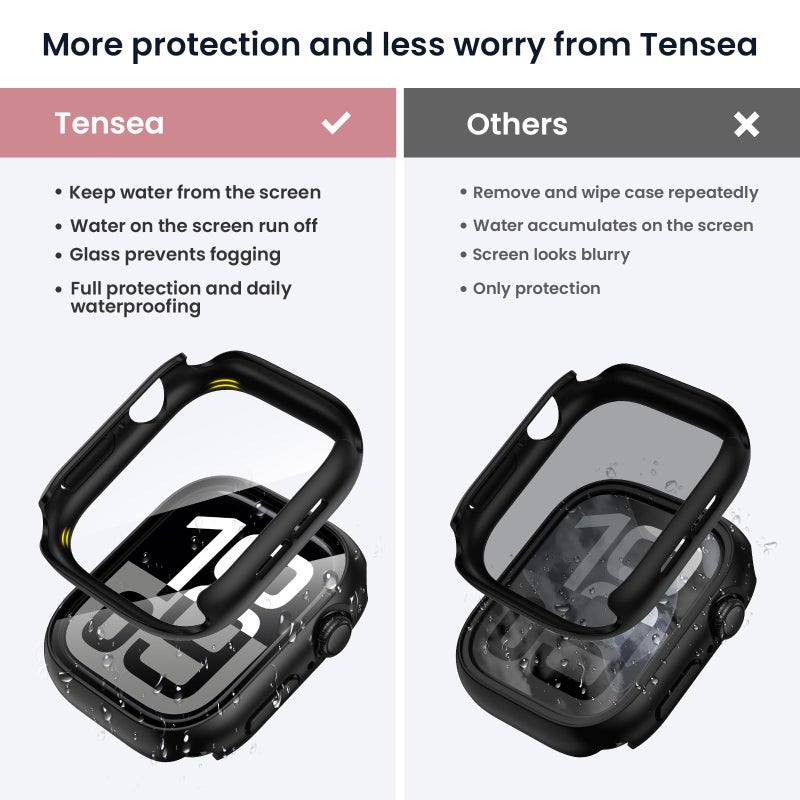 Tensea for Waterproof Apple Watch Screen Protector Case Series 11/10 46mm Accessories, iWatch Protective Face Cover with Tempered Glass Film for Women Men, Bumper Case for iPhone Watch 46 mm - Image 2