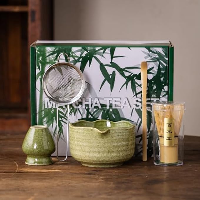 Nekit Japanese Matcha Set Match Bowl With Spout And Whisk Scoop Matcha Whisk Stand Chasen Holder  5Pc Perfect Matcha Kit For Matcha Tea Ceremony Matcha Green - Image 2
