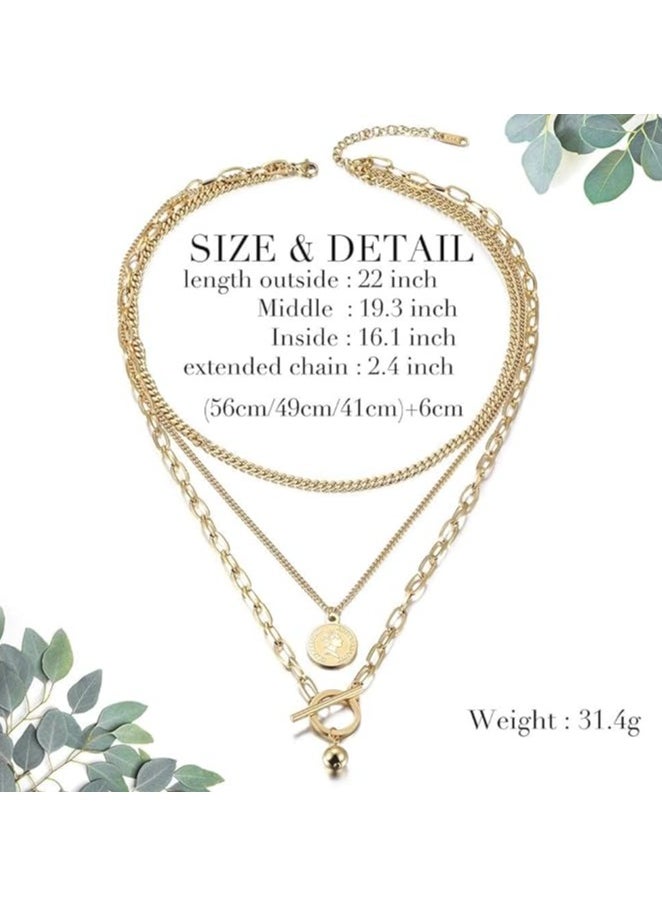 Julia Store Stainless Steel Gold Coin Necklace for Women Vintage Carved Coin Pendant Necklace 14K Gold Plated Chain Choker Queen Elizabeth Round Pendant Gold Layered Necklace for Women By Julia Store  - Image 4