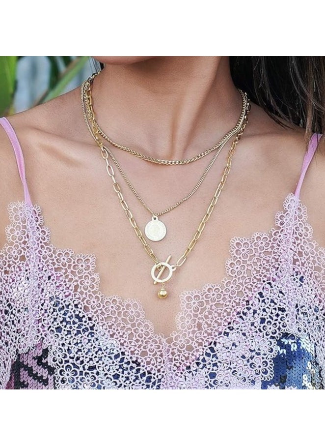 Julia Store Stainless Steel Gold Coin Necklace for Women Vintage Carved Coin Pendant Necklace 14K Gold Plated Chain Choker Queen Elizabeth Round Pendant Gold Layered Necklace for Women By Julia Store  - Image 3