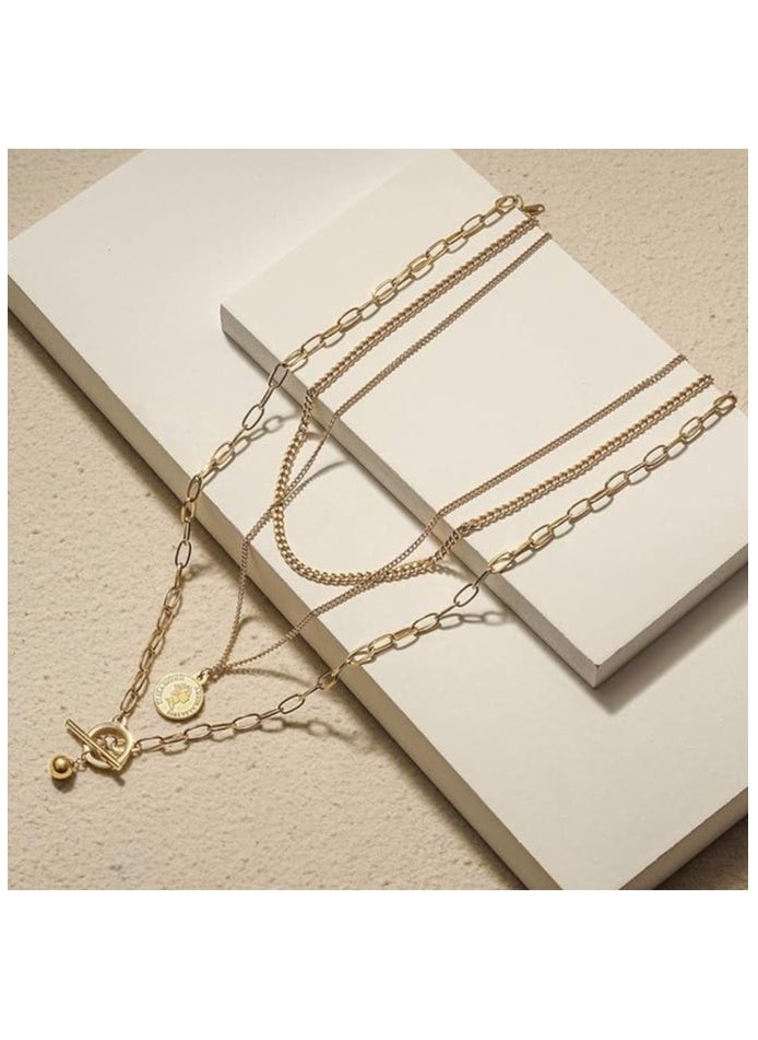 Julia Store Stainless Steel Gold Coin Necklace for Women Vintage Carved Coin Pendant Necklace 14K Gold Plated Chain Choker Queen Elizabeth Round Pendant Gold Layered Necklace for Women By Julia Store  - Image 5
