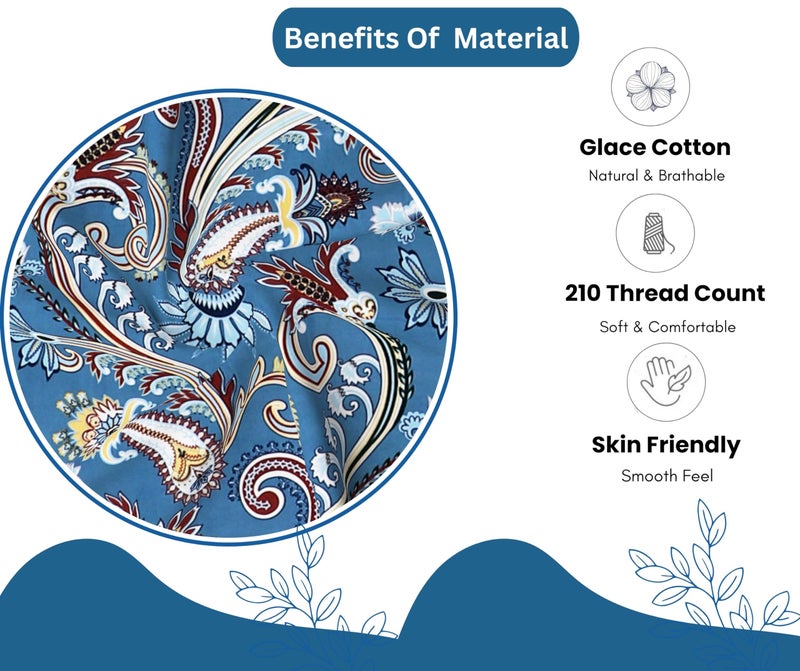 RD TREND Presents Luxurious Glace Cotton Super Soft 210 TC 360° Elastic Fitted Bedsheets for King Size (78X72X8 Inch) with 2 Pillow Covers, Color- Blue&Grey,Pattern-Geometric - Image 4