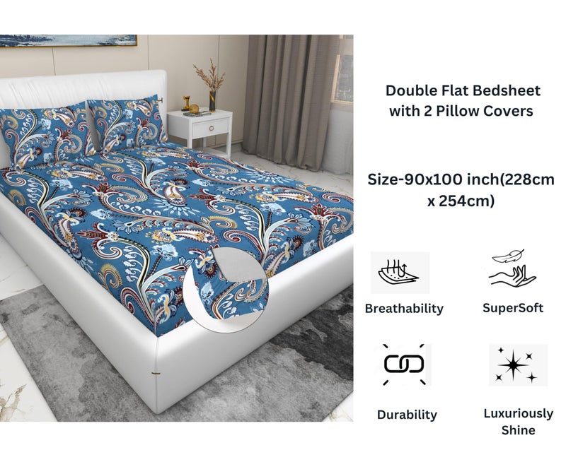 RD TREND Presents Luxurious Glace Cotton Super Soft 210 TC 360° Elastic Fitted Bedsheets for King Size (78X72X8 Inch) with 2 Pillow Covers, Color- Blue&Grey,Pattern-Geometric - Image 2