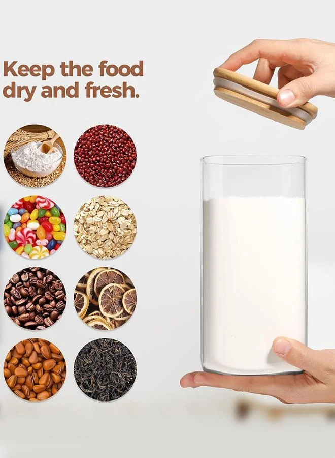 QUESERA Quesera Airtight Glass Storage Canister with Wood Lid (1500ml), Clear Food Storage Container Jar with Sealing Bamboo Lid for Noodles Flour Cereal Rice Sugar Tea Coffee Beans, Set of 3