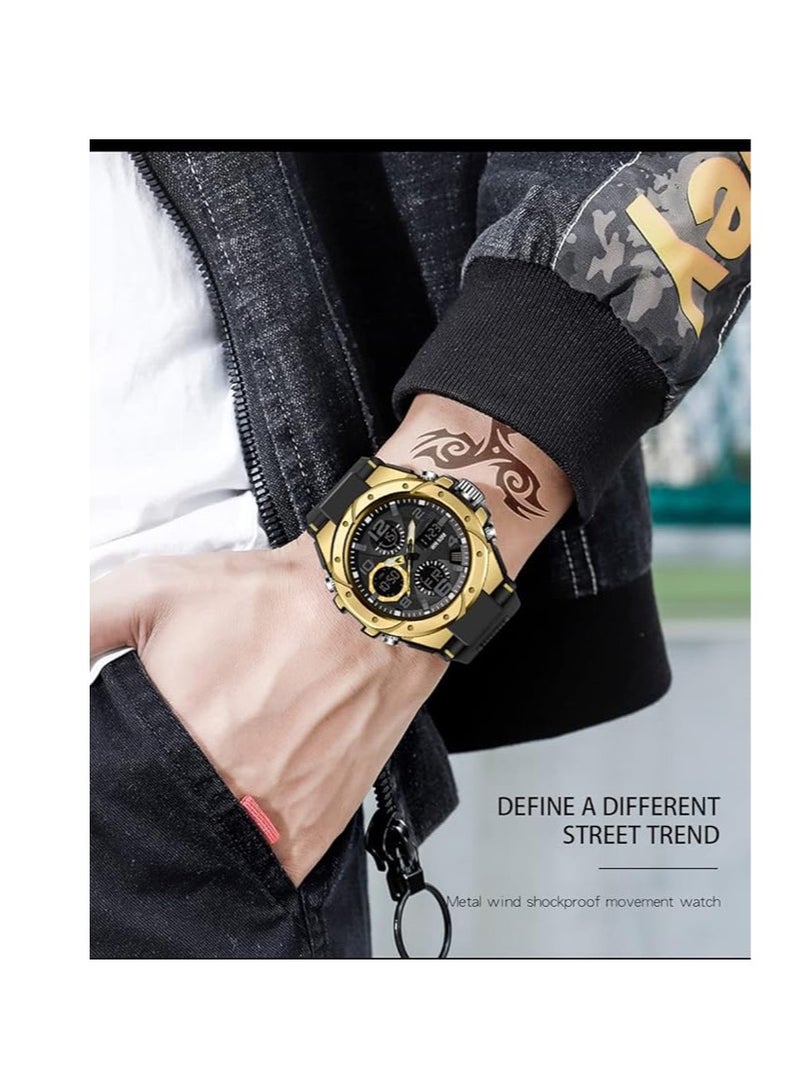 يزلر ساعة Yezler الرياضية التكتيكية للرجال – ساعة رقمية عسكرية باللون الذهبي، مقاومة للماء مع توقيت مزدوج، شاشة مضيئة، موقت، متينة للبقاء في الهواء الطلق ومنبه إلكتروني - Image 2