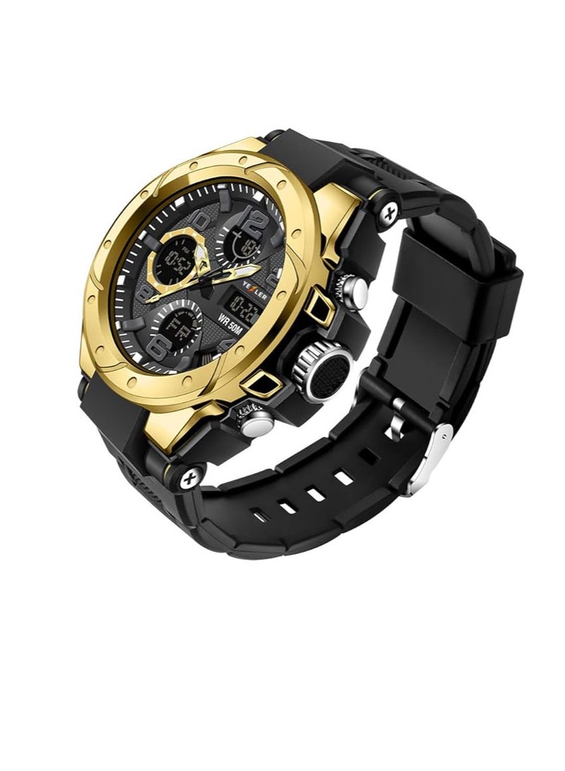 يزلر ساعة Yezler الرياضية التكتيكية للرجال – ساعة رقمية عسكرية باللون الذهبي، مقاومة للماء مع توقيت مزدوج، شاشة مضيئة، موقت، متينة للبقاء في الهواء الطلق ومنبه إلكتروني - Image 4