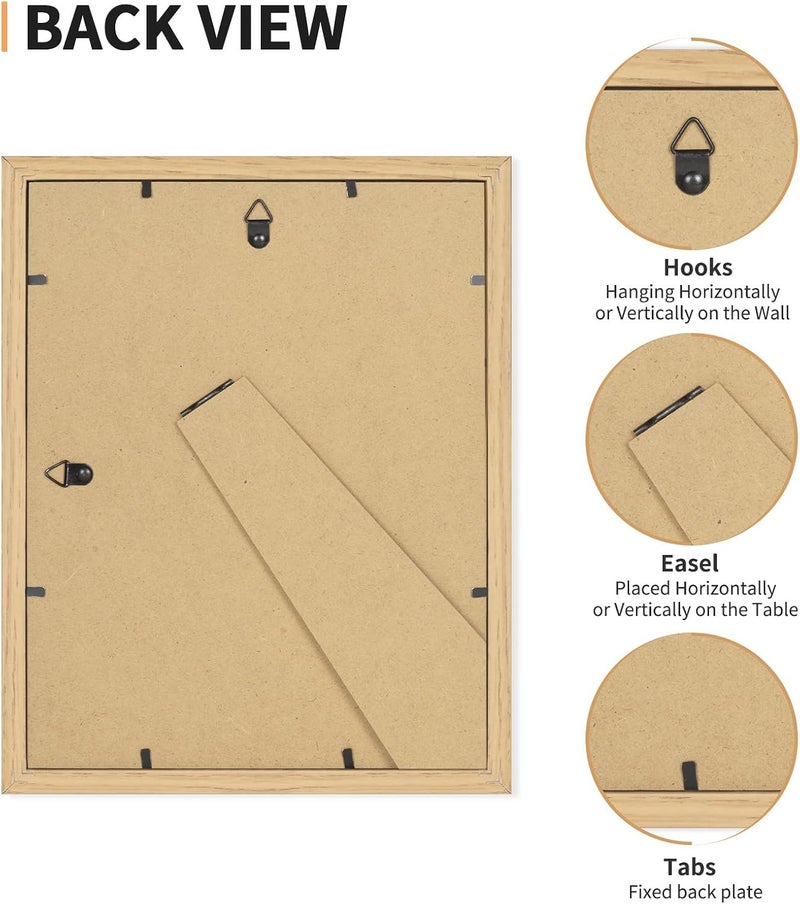 ATOBART مجموعة إطارات صور ATOBART 8x10 من 4 قطع، تعرض 5x7 مع حصيرة أو 8x10 بدون حصيرة، إطارات صور للتعليق على الحائط أو الطاولة، تشمل زجاج بليكسيجلاس عالي الوضوح، حبيبات خشب طبيعية كلاسيك وعصري بالتصميم - Image 4