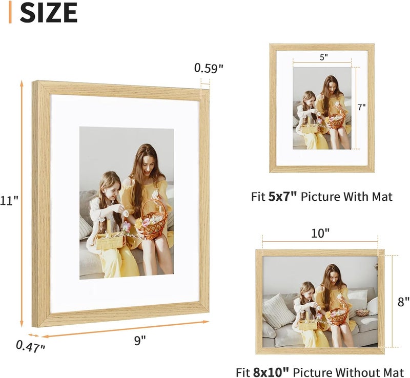 ATOBART مجموعة إطارات صور ATOBART 8x10 من 4 قطع، تعرض 5x7 مع حصيرة أو 8x10 بدون حصيرة، إطارات صور للتعليق على الحائط أو الطاولة، تشمل زجاج بليكسيجلاس عالي الوضوح، حبيبات خشب طبيعية كلاسيك وعصري بالتصميم - Image 2