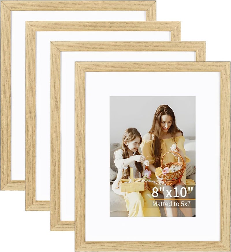 ATOBART مجموعة إطارات صور ATOBART 8x10 من 4 قطع، تعرض 5x7 مع حصيرة أو 8x10 بدون حصيرة، إطارات صور للتعليق على الحائط أو الطاولة، تشمل زجاج بليكسيجلاس عالي الوضوح، حبيبات خشب طبيعية كلاسيك وعصري بالتصميم - Image 1