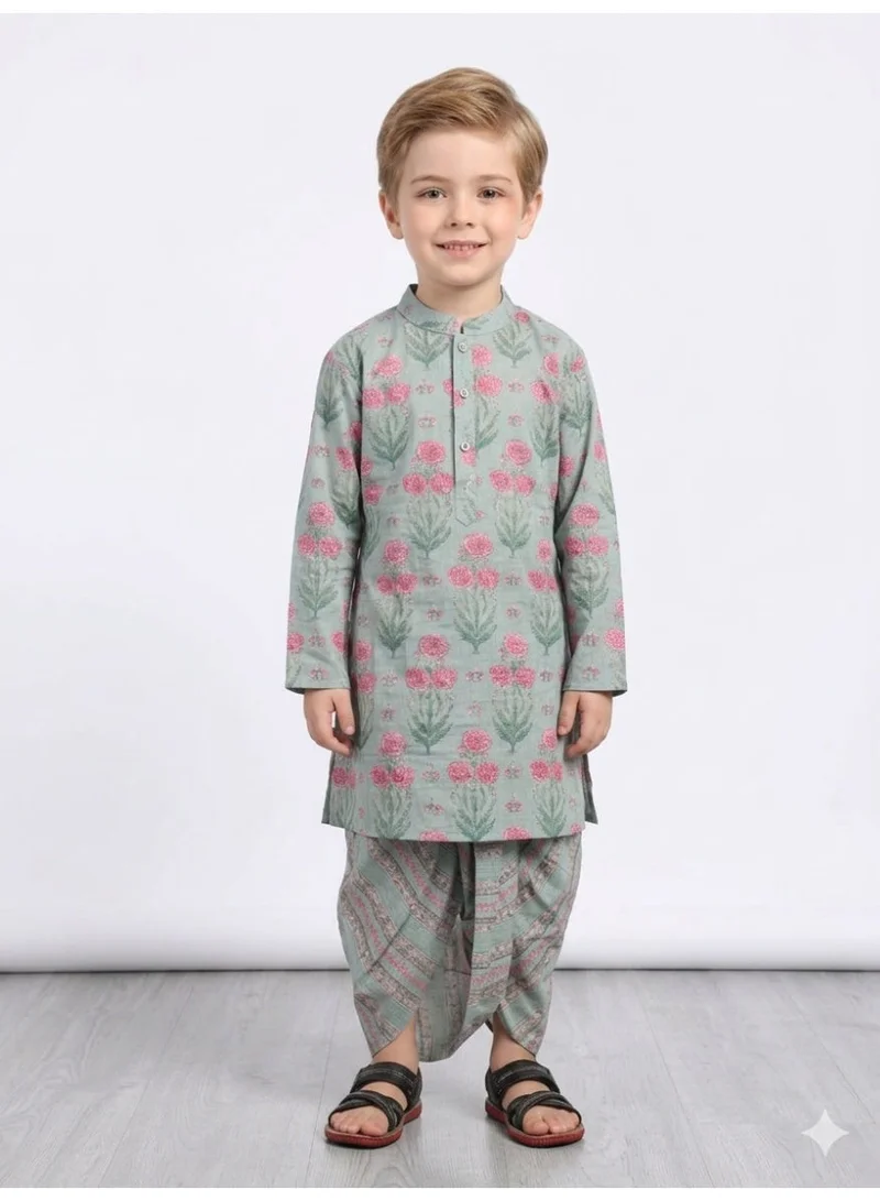 Saka Designs Floral Printed Cotton Kurta with Dhoti Pant for Boys